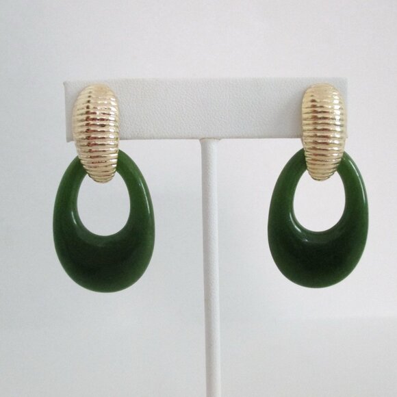Jade Door Knocker Earrings New Old Stock 1980`s - Picture 2 of 5